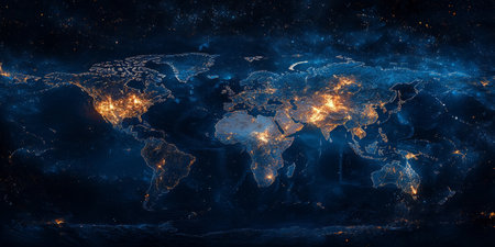 Earth at Night from Space with City Lights. Generativeの素材