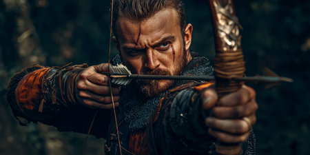 Medieval archer firing an arrow. Generativeの素材