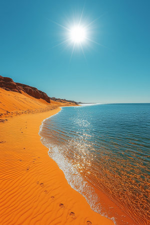 Desert Landscapes with Oasis and Bright Sun. Generativeの素材