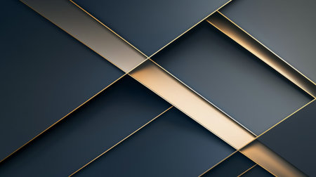 Sleek geometric lines in gold and silver intersecting on a dark futuristic backdrop. Generative AIの素材
