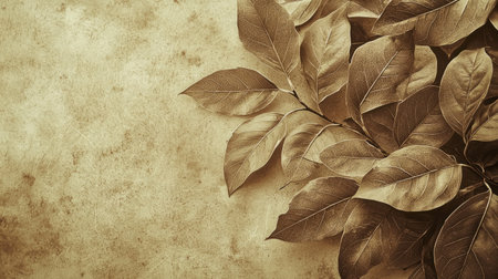 Vintage botanical leaf background with aged textures. Generative AIの素材