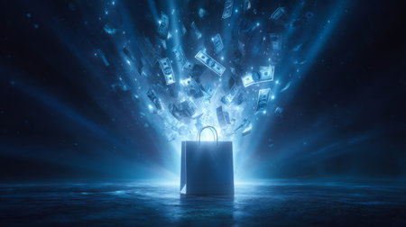 Money and Shopping Concept with Dollar Symbols. Generative AIの素材