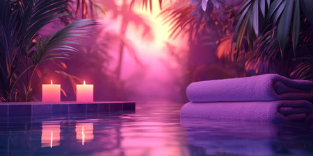 tranquil spa setting with candles and soft towels. Generative AIの素材