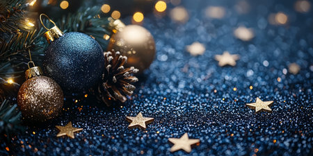 New Year's Dark blue background with stars symbolizing the festive season. Generative AIの素材