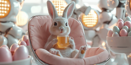 Futuristic Easter Bunny in High-Tech Setting, Happy Easter. Generativeの素材