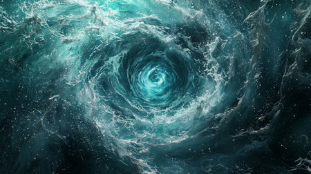 A watery spiral with shades of turquoise and white foam streaks. Generative AIの素材
