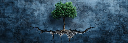abstraction of a strong tree growing through cracks in concrete, symbolizing resilience and tenacity. Generativeの素材