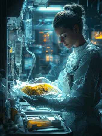 Nurse carefully unwrapping a sealed food package for a patient. Generative AIの素材