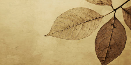 Vintage botanical leaf background with aged textures. Generative AIの素材