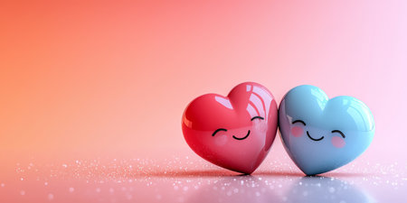 Valentine's Day with cartoon characters in the shape of hearts, in pink and red colors. Generative AIの素材