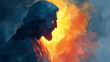 abstract of Christs silhouette with a halo, Generative AIの素材