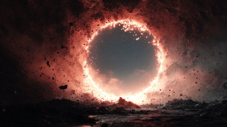 Mystical Glowing Portals with Fire and Smoke Effects. Generative AIの素材