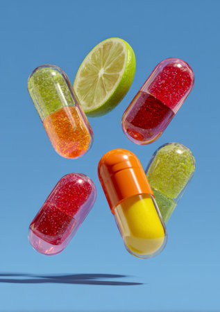 Fruity Vitamin Capsules with Citrus. Generative AIの素材