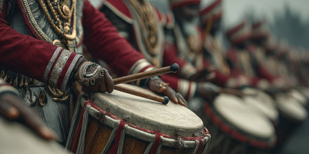 Traditional drummers (Chenda Melam) playing in sync during Onam parade. Generative AIの素材