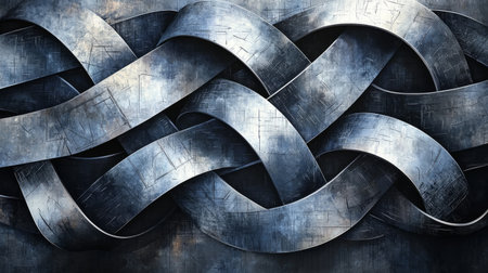 Abstract metallic waves with reflective surfaces. Generative AIの素材