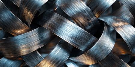 Abstract metallic waves with reflective surfaces. Generative AIの素材