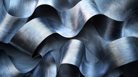 Abstract metallic waves with reflective surfaces. Generative AIの素材