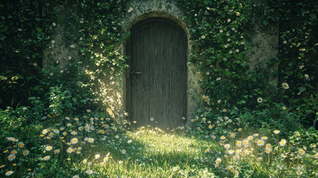 Mysterious hidden door in enchanted garden. Generative AIの素材