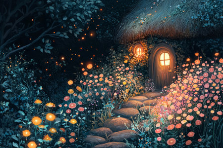 Enchanted House in a Magic Garden. Generative AIの素材