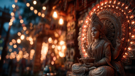 Goddess Lakshmi with Festive Lights. Generative AIの素材