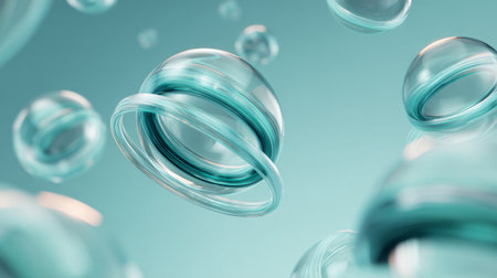 3D Abstract Blue Spheres Floating in Motion. Generativeの素材