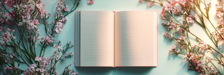 Open Journal with Flowers and Soft Lighting. Generative AIの素材