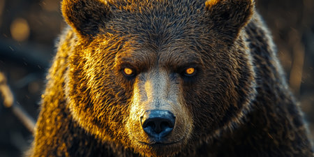 surreal bear portraits featuring glowing eyes, soft fur, and dramatic lighting. Generative AIの素材