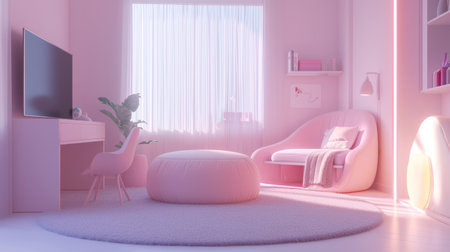 Soft pastel-themed minimalist children's room with rounded volumetric furnit. Generative AIの素材