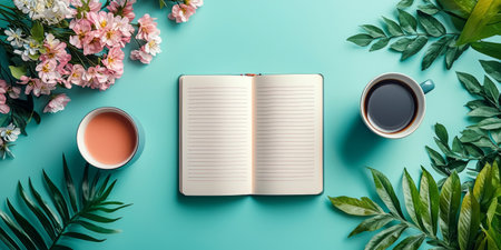 Open Journal with Flowers and Soft Lighting. Generative AIの素材