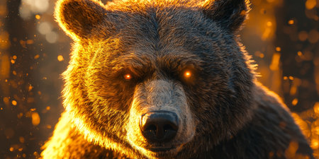 surreal bear portraits featuring glowing eyes, soft fur, and dramatic lighting. Generative AIの素材