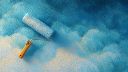 paint roller brushing fresh coat on textured wall. Generative AIの素材