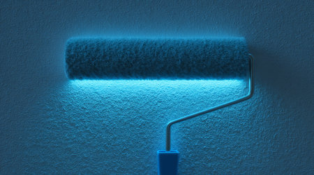 paint roller brushing fresh coat on textured wall. Generative AIの素材