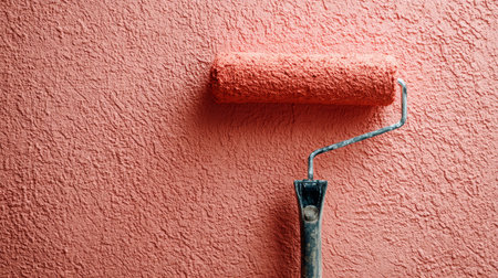 paint roller brushing fresh coat on textured wall. Generative AIの素材