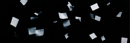 Falling paper fragments, against black background, symbol of fading memories. Generative AIの素材