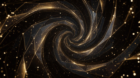 dynamic spiral form, low poly shards arranged in circular swirl over dark void. Generative AIの素材