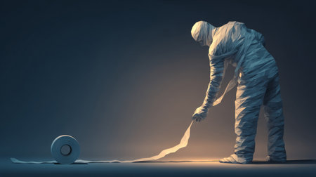 Emotional metaphor, paper figure taping itself back together. Generative AIの素材