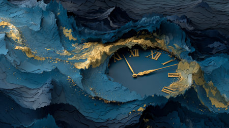 melting clock over dark ocean waves, symbolizing loss of time and letting go. Generative AIの素材