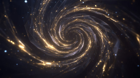 dynamic spiral form, low poly shards arranged in circular swirl over dark void. Generative AIの素材