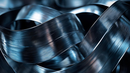 Abstract metallic waves with reflective surfaces. Generative AIの素材