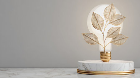 conceptual elegant light bulb growing like a plant from a marble base. Generative AIの素材