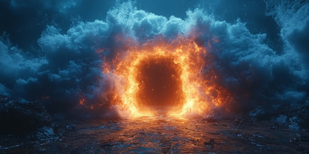 Mystical Glowing Portal in a Dark Cave. Generative AIの素材