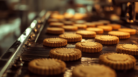 biscuits being packaged on an automated production line. Generative AIの素材