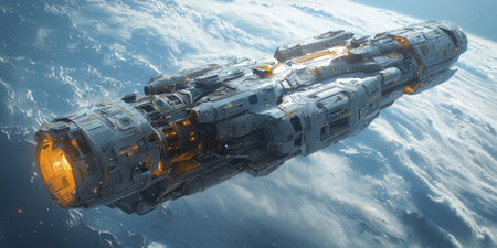 huge spaceship near a distant exoplanet. Generative AIの素材