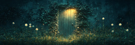Mysterious hidden door in enchanted garden. Generative AIの素材