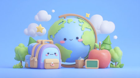 Back to School Concept with Backpacks and Globes. Generative AIの素材