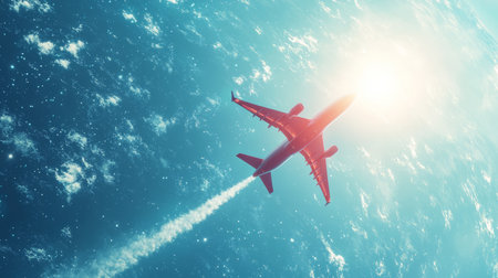 Futuristic plane flying in the sky. Generative AIの素材