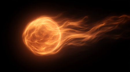 fireball concept, small concentrated orb of fire suspended in black space, glowing intensely. Generative AIの素材
