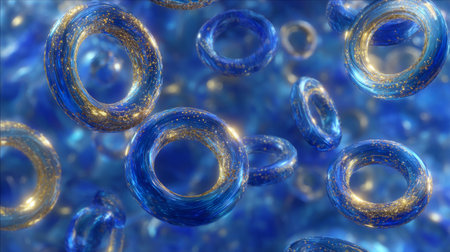 Glowing blue gel texture, enriched with golden collagen rings. Generativeの素材