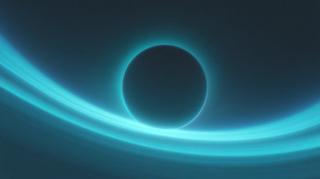 soft glowing orb in center of dark cyan gradient with gentle ambient neon rings. Generative AIの素材