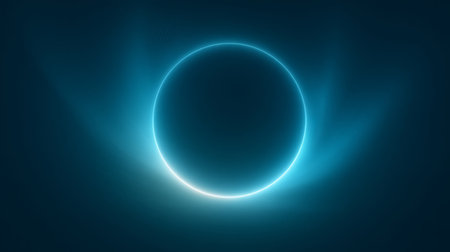 soft glowing orb in center of dark cyan gradient with gentle ambient neon rings. Generative AIの素材